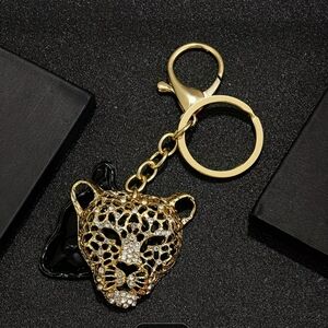 🆕️ GOLD-TONE & BLACK LEOPARD HEAD BAG CHARM OR KEYCHAIN